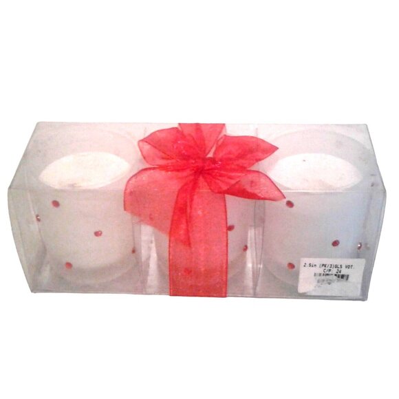 Candles White Red Rhinestones Votive  2 1/2 " Tall 2" Top Gift Box Set of 3 Spar - Picture 6 of 15
